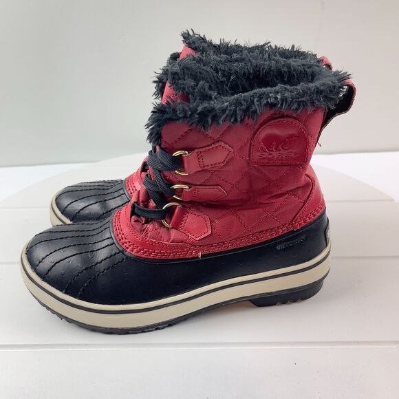 Sorel Tivoli Red Wmns Sz 6 Diamond Quilted Faux Fur Lined Snow Boots Waterproof - Picture 3 of 8
